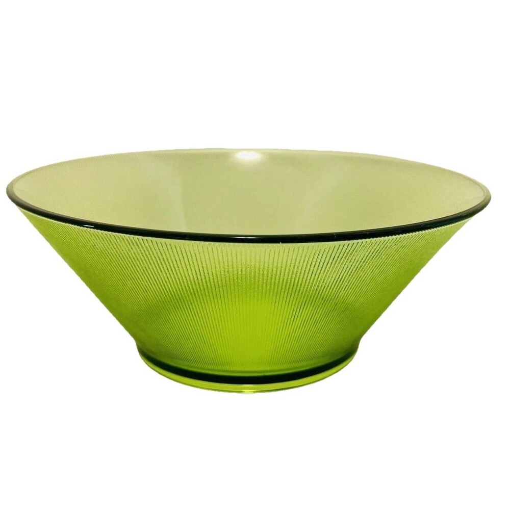 Vintage Federal Glass Century Avocado Green Ribbed Serving Bowl 9” MCM 1970s